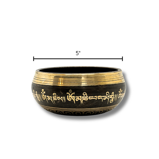 Hand-Hammered Bronze Singing Bowl (5-inch) Om Mani Padme Hum Design Awake Healer