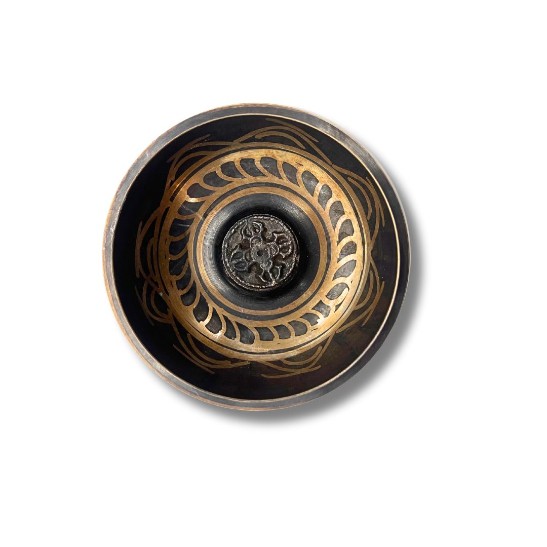 Handmade Dark Bronze Singing Bowl (4.5-inch) with Om Mani Padme Hum Design