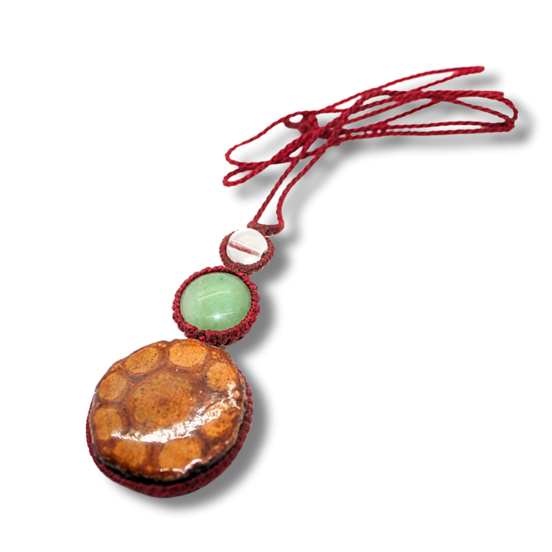Shipibo/Ayahuasca Pendant with sacred Ayahuasca Vine and Aventurine Stone
