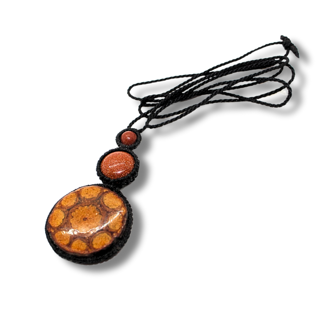 Shipibo Pendant with Ayahuasca Vine and Goldstone Awake Healer