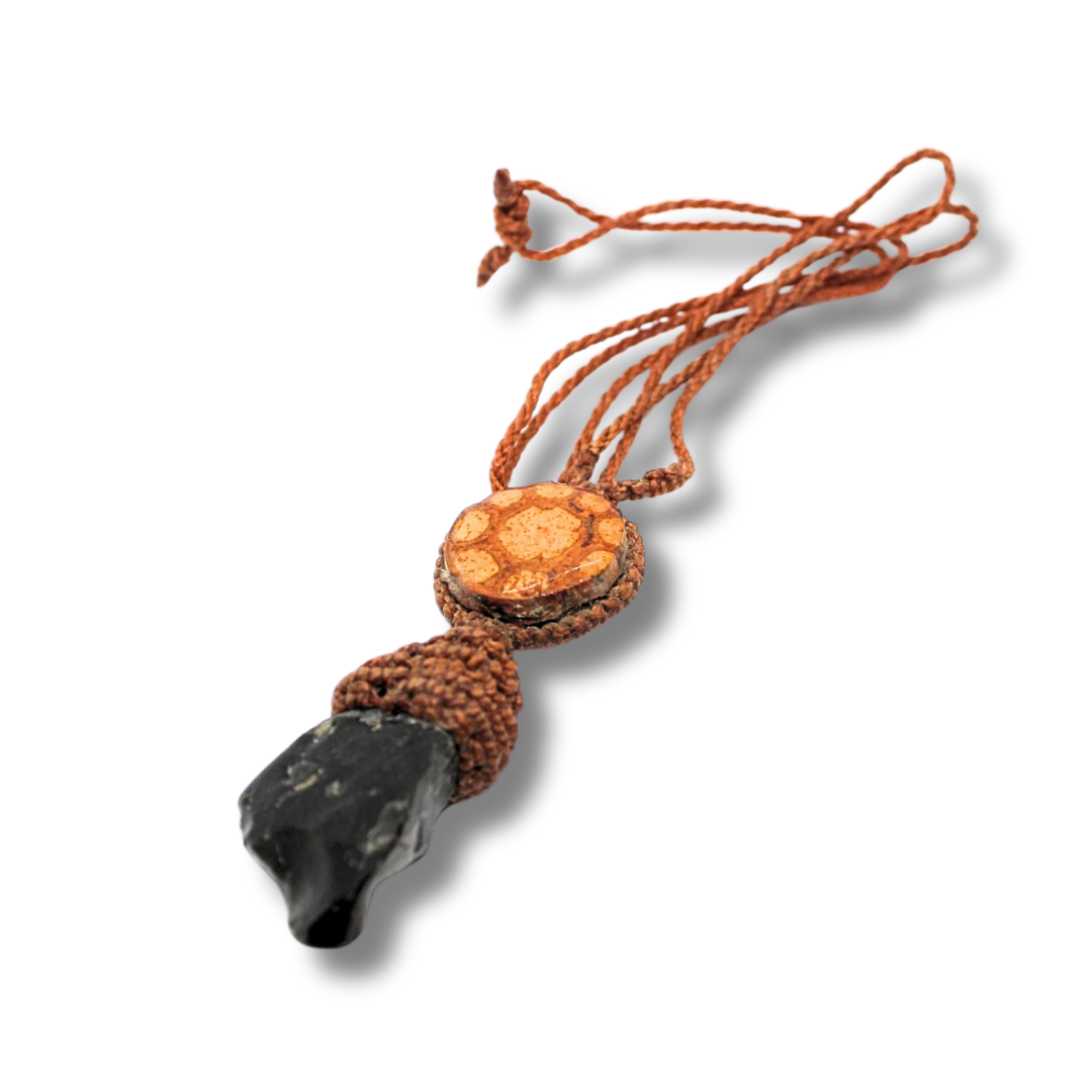 Shipibo Pendant Made from Ayahuasca Vine and Obsidian Volcanic Glass Awake Healer