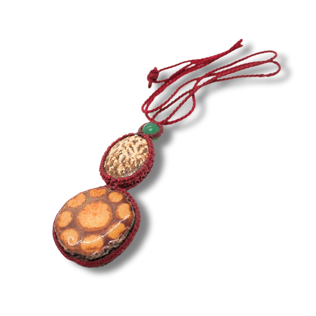 Beautiful Shipibo Pendant with Ayahuasca Vine and Picture Jasper Awake Healer