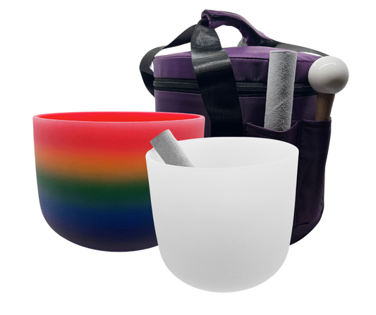 Harmonic Unity Set: Rainbow & OM Symbol Sound Bowls with Bag Awake Healer