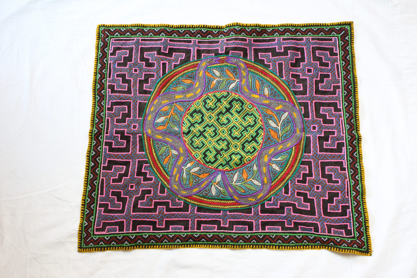 Ayahuasca Vine Hand-Stitched Shipibo Tapestry Awake Healer