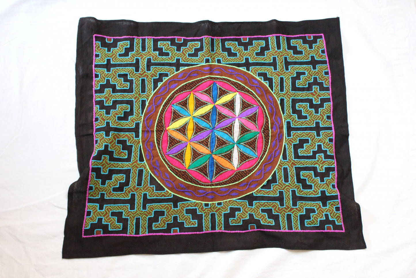 Ayahuasca Vine Hand-Stitched Shipibo Tapestry Awake Healer