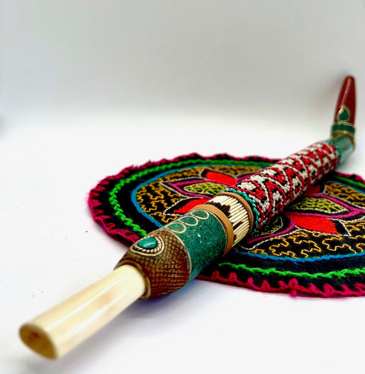 Tepi - Shipibo Redwood Bone Quill Beaded 16'' Single Barrel Awake Healer