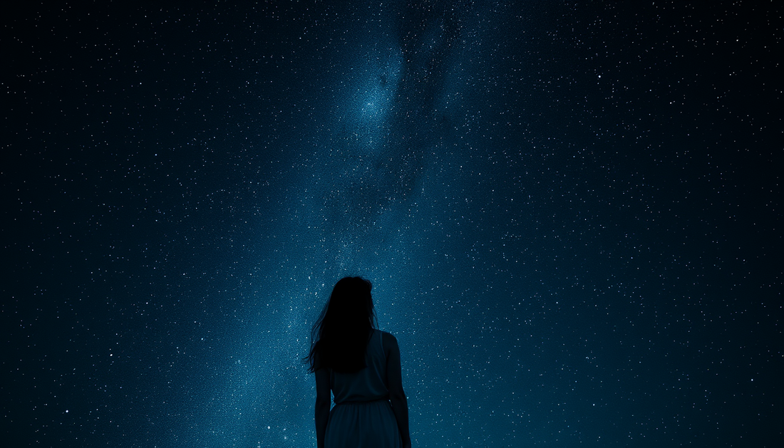 New moon dark sky full of stars a woman contemplating at it