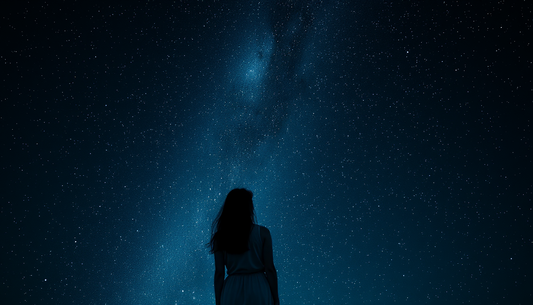 New moon dark sky full of stars a woman contemplating at it
