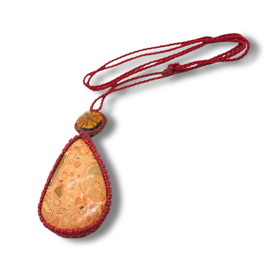 Shipibo Pendant Made from Ayahuasca Vine and Red Jasper