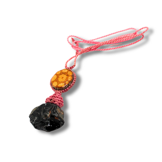 Shipibo Pendant with Ayahuasca Vine and Mahogany Obsidian
