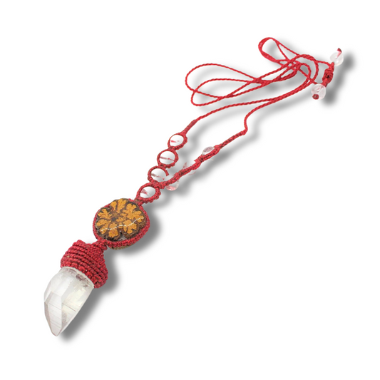 Shipibo Pendant Made from Ayahuasca Vine and Clear Quartz