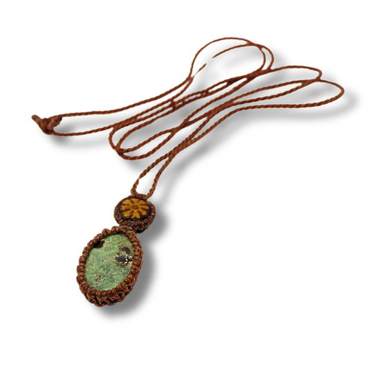Shipibo Pendant with Ayahuasca Vine and Ruby in Fuchsite