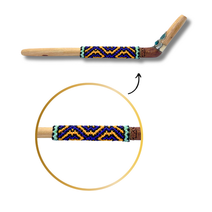 Sacred Amazonian Tepi Hapé Pipe – Shipibo yellow and purple beaded craftsmanship for meditation and spiritual practice