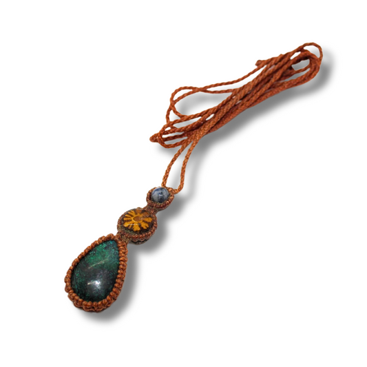 Shipibo Pendant with Ayahuasca Vine and Chrysocolla