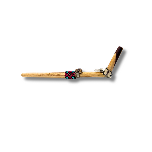 Shipibo Ayahuasca and Quartz Beaded Palo Santo Tepi - Handcrafted Artistry 9"