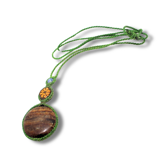 Shipibo Pendant Made from Ayahuasca Vine and Tiger's Eye