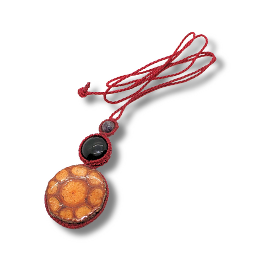 Shipibo Pendant Made from Ayahuasca Vine and Black Chalcedony