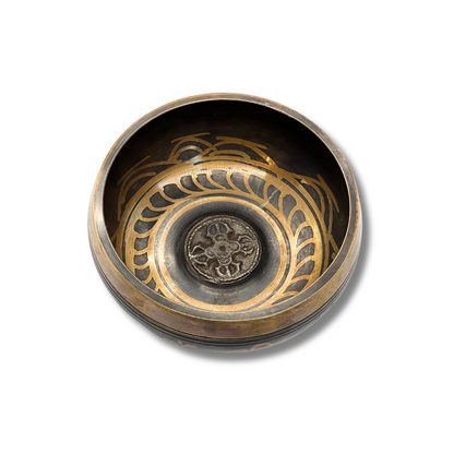 Handmade Dark Bronze Singing Bowl (4.5-inch) with Om Mani Padme Hum Design