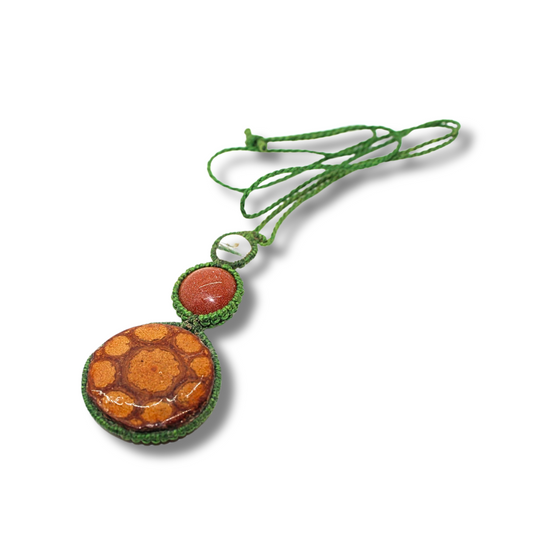 Shipibo Pendant with Ayahuasca Vine, Goldstone, and Clear Quartz