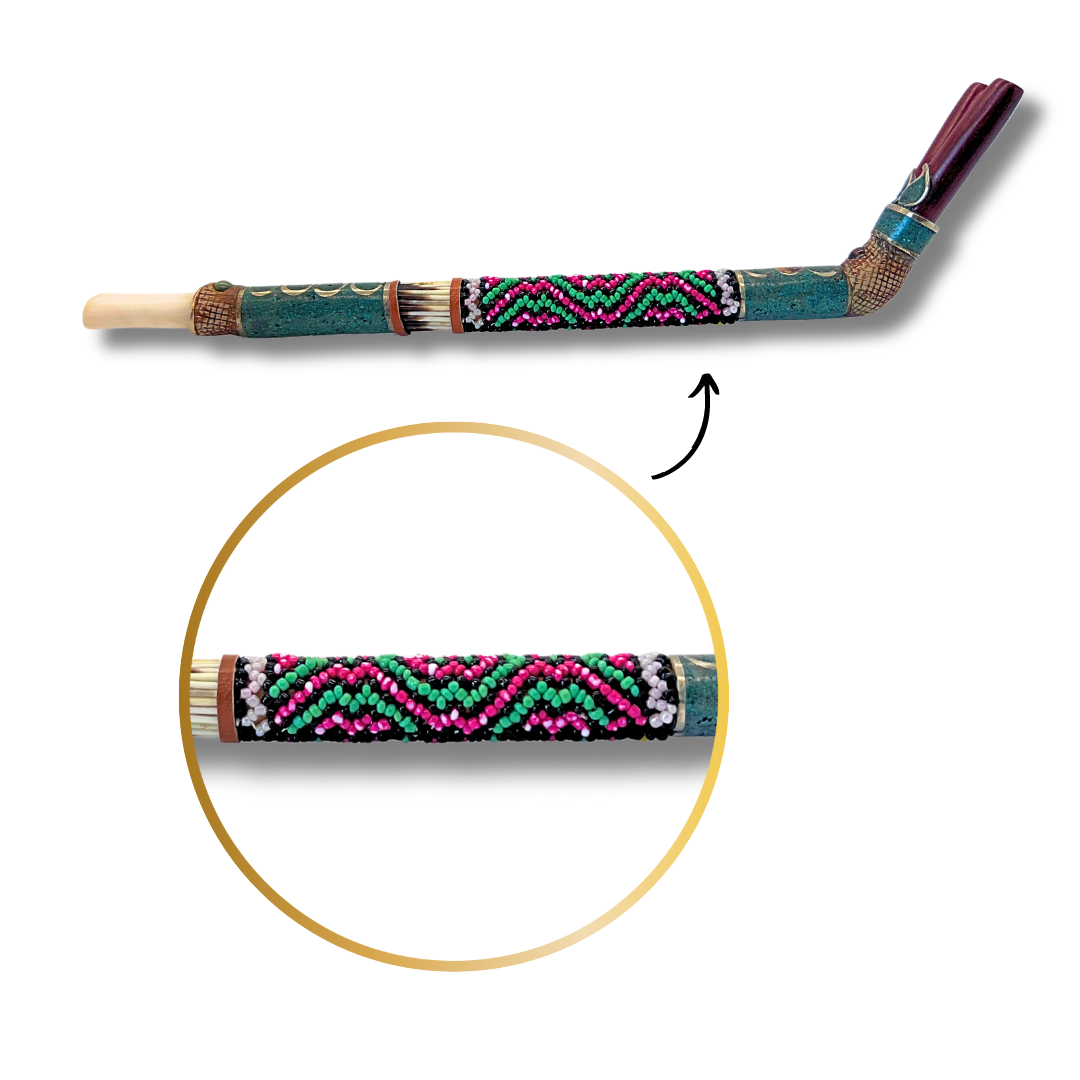 Double-Barreled Shipibo Bone Tepi with Porcupine Quill Beading 10.5" Awake Healer