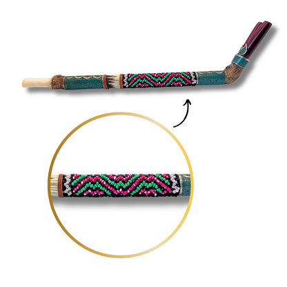 Double-Barreled Shipibo Bone Tepi with Porcupine Quill Beading 10.5" Awake Healer