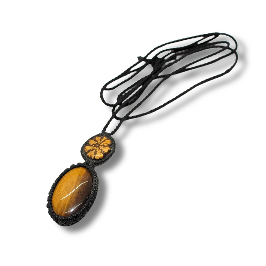 Shipibo Pendant with Ayahuasca Vine and Tiger's Eye Stone