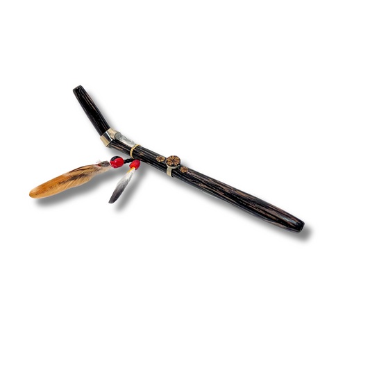 Tepi - Chonta Wood Quartz Crystal Feathered Ayahuasca Shamanic Hapeh Rapeh Pipe