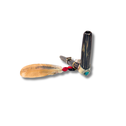 Tepi - Chonta Wood Quartz Crystal Feathered Ayahuasca Shamanic Hapeh Rapeh Pipe