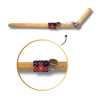 Shipibo Ayahuasca and Quartz Beaded Palo Santo Tepi - Handcrafted Artistry 9"