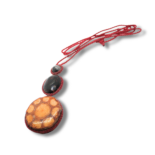 Shipibo Pendant Made from Ayahuasca Vine and Mahogany Obsidian Stone
