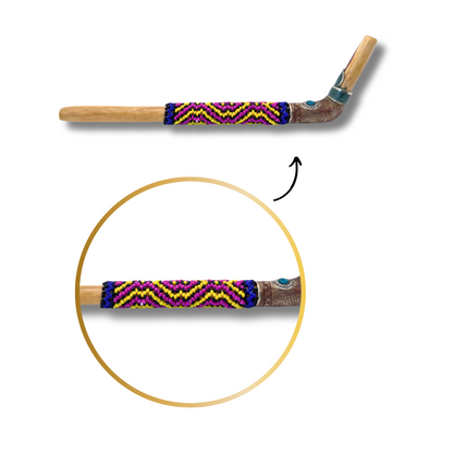 Sacred Amazonian Tepi Hapé Pipe – Shipibo yellow and pink multicolor beaded craftsmanship for meditation and spiritual practice