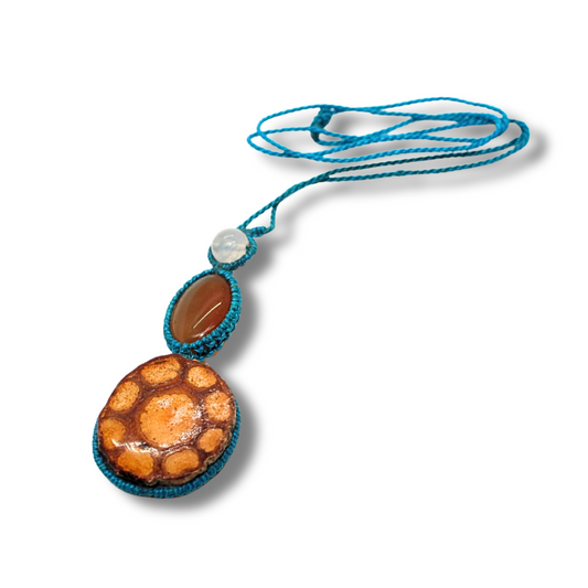 Shipibo Pendant with Ayahuasca Vine and Carnelian Agate