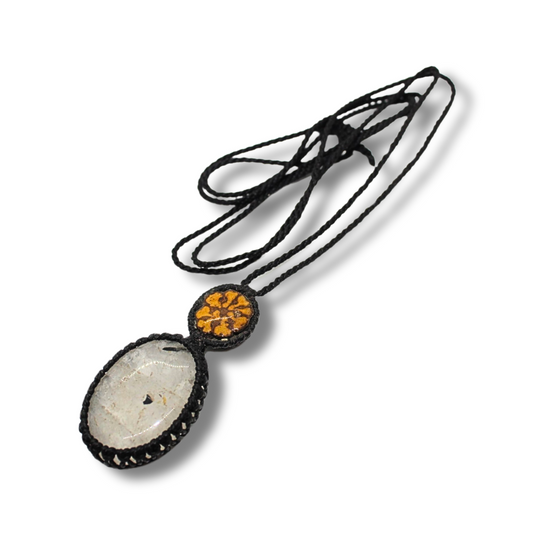 Shipibo Pendant with Ayahuasca Vine and Rose Quartz