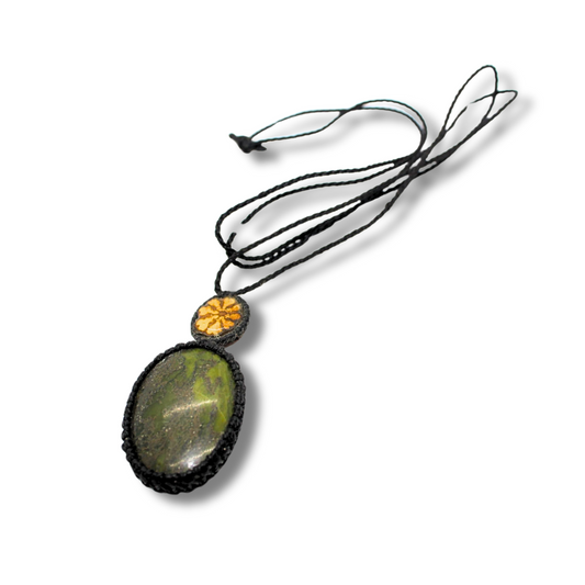 Shipibo Pendant with Ayahuasca Vine and Nephrite Jade