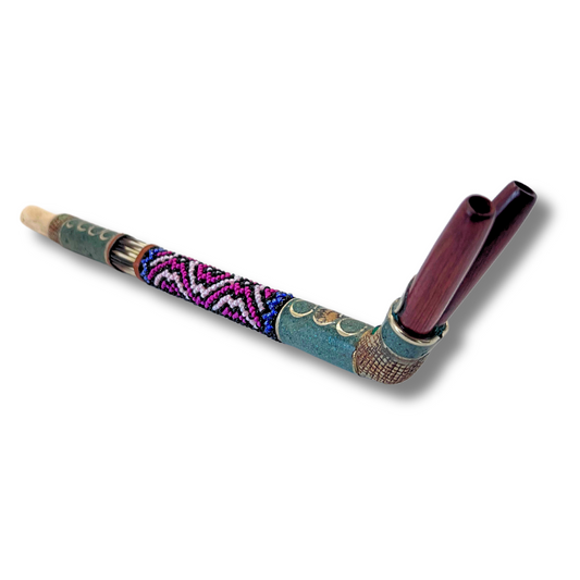 Double-Barreled Shipibo Bone Tepi with Porcupine Quill Beading 10.5"