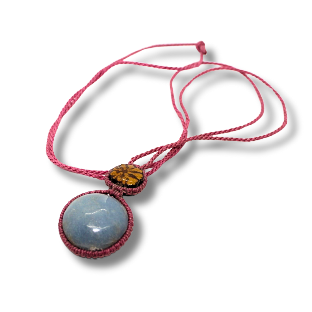 Beautiful Shipibo Pendant with Ayahuasca Vine and Anhydrite