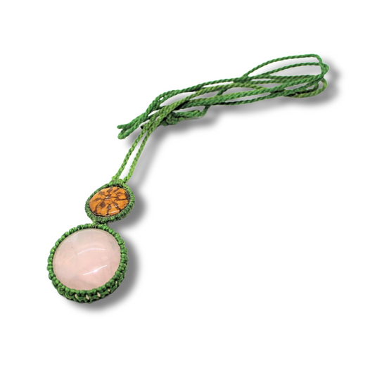 Shipibo Pendant Made from Ayahuasca Vine and Rose Quartz