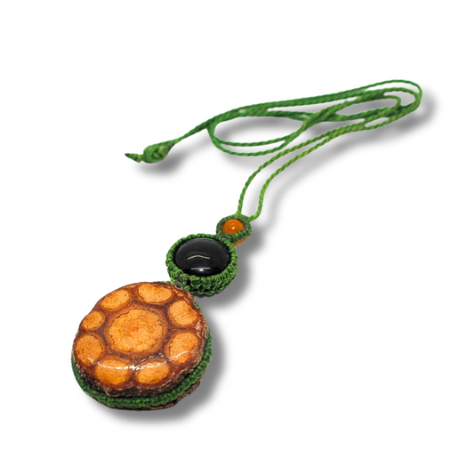Shipibo Pendant with Ayahuasca Vine and Black Chalcedony