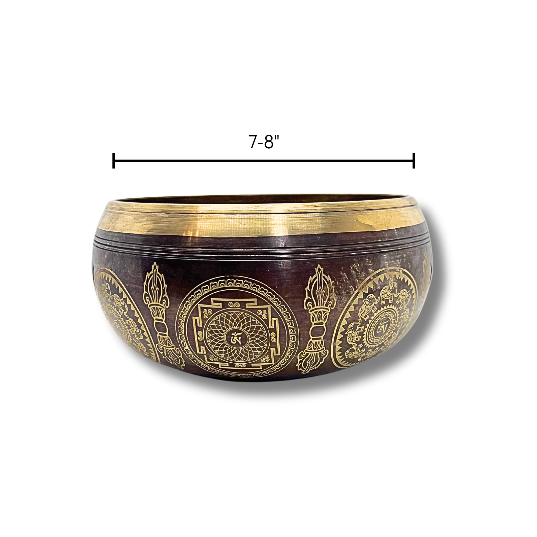 Handmade Bronze Singing Bowl Om Design (7-8 inch)