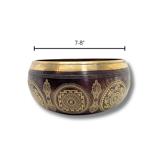 Handmade Bronze Singing Bowl Om Design (7-8 inch)