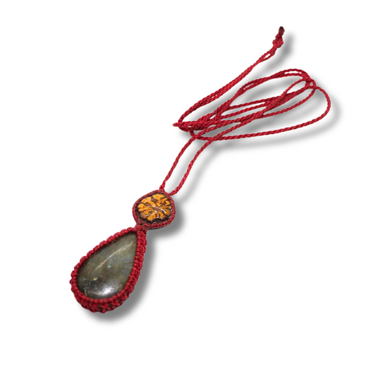 Shipibo Pendant with Ayahuasca Vine and Labradorite