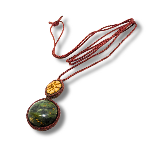 Shipibo Pendant with Ayahuasca Vine and Vesuvianite