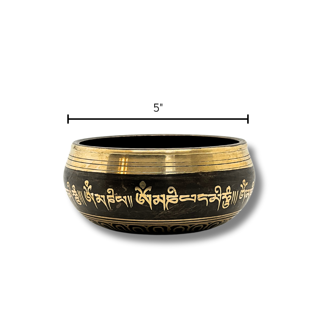 Hand-Hammered Bronze Singing Bowl (5-inch) Om Mani Padme Hum Design Awake Healer