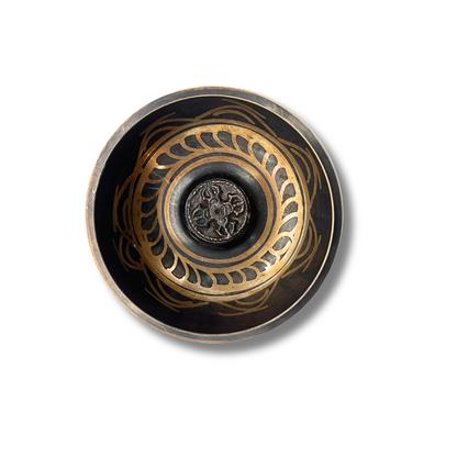 Handmade Dark Bronze Singing Bowl (4.5-inch) with Om Mani Padme Hum Design