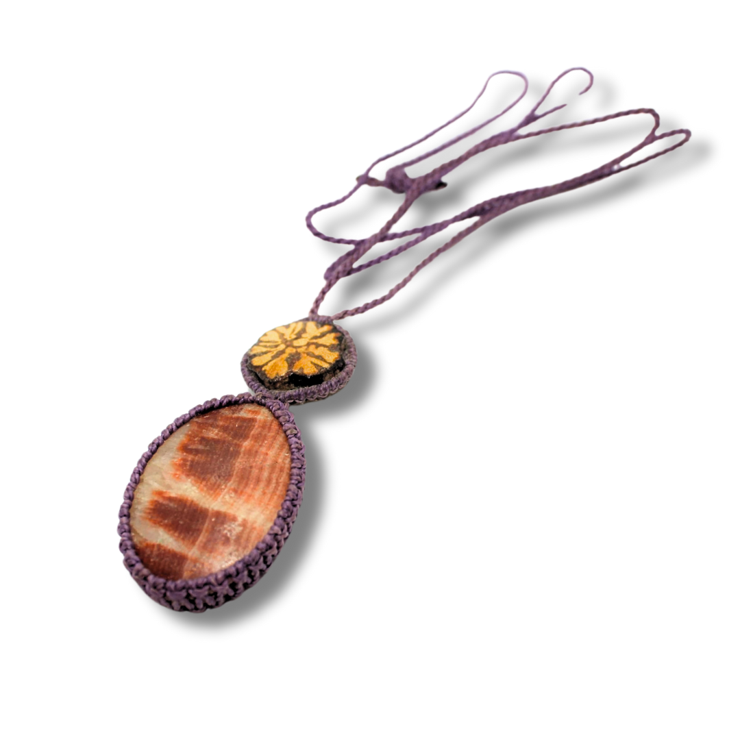 Shipibo/Ayahuasca Pendant made from Ayahuasca Vine and Agate Stone