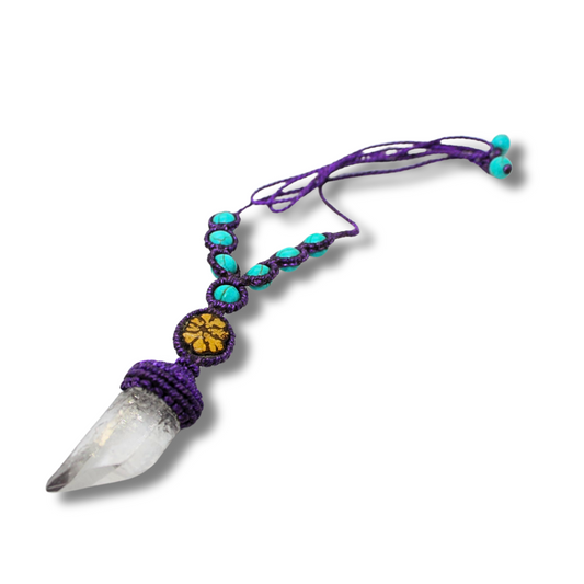 Shipibo Pendant Made from Ayahuasca Vine and Clear Quartz