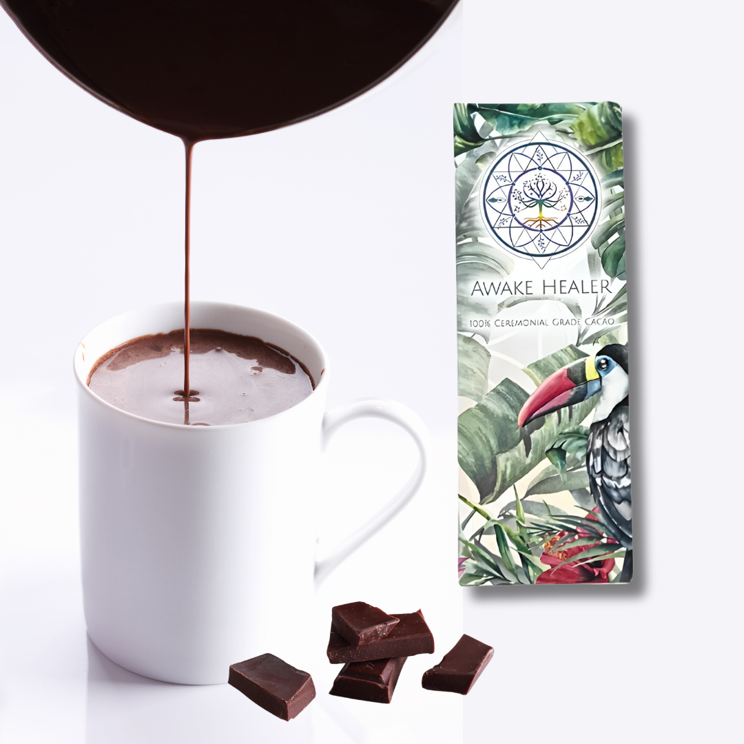 Ceremonial Cacao Ritual Bundle – 1oz Criollo Arriba Nacional Cacao + Handcrafted Wooden Cup Awake Healer
